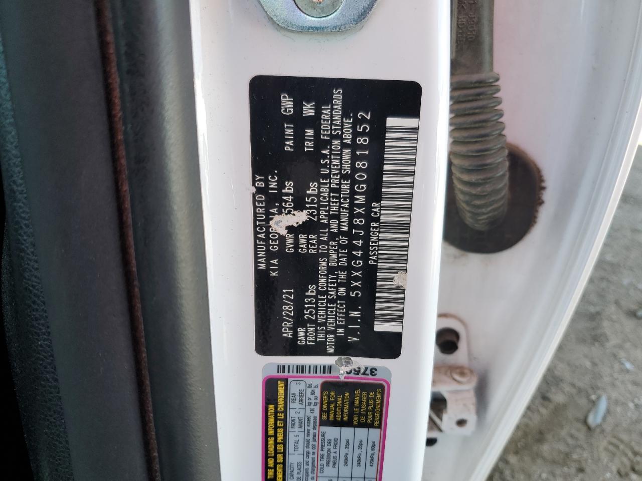 2021 Kia K5 Gt VIN: 5XXG44J8XMG081852 Lot: 64763175