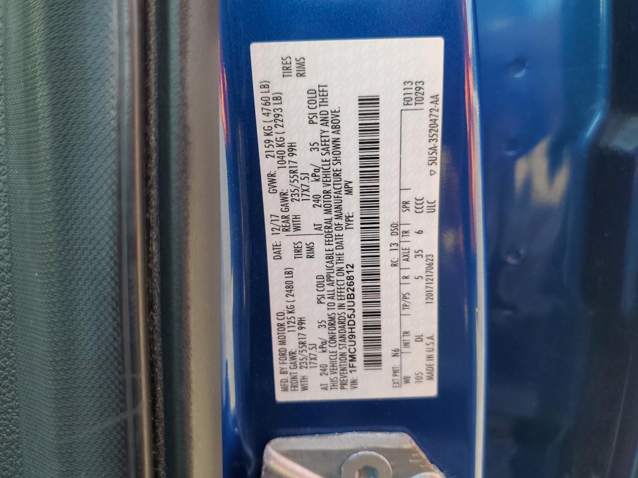 2018 Ford Escape Sel VIN: 1FMCU9HD5JUB26812 Lot: 64480705