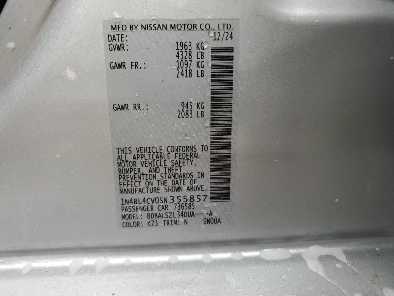 1N4BL4CV0SN355857 NISSAN ALTIMA 2025