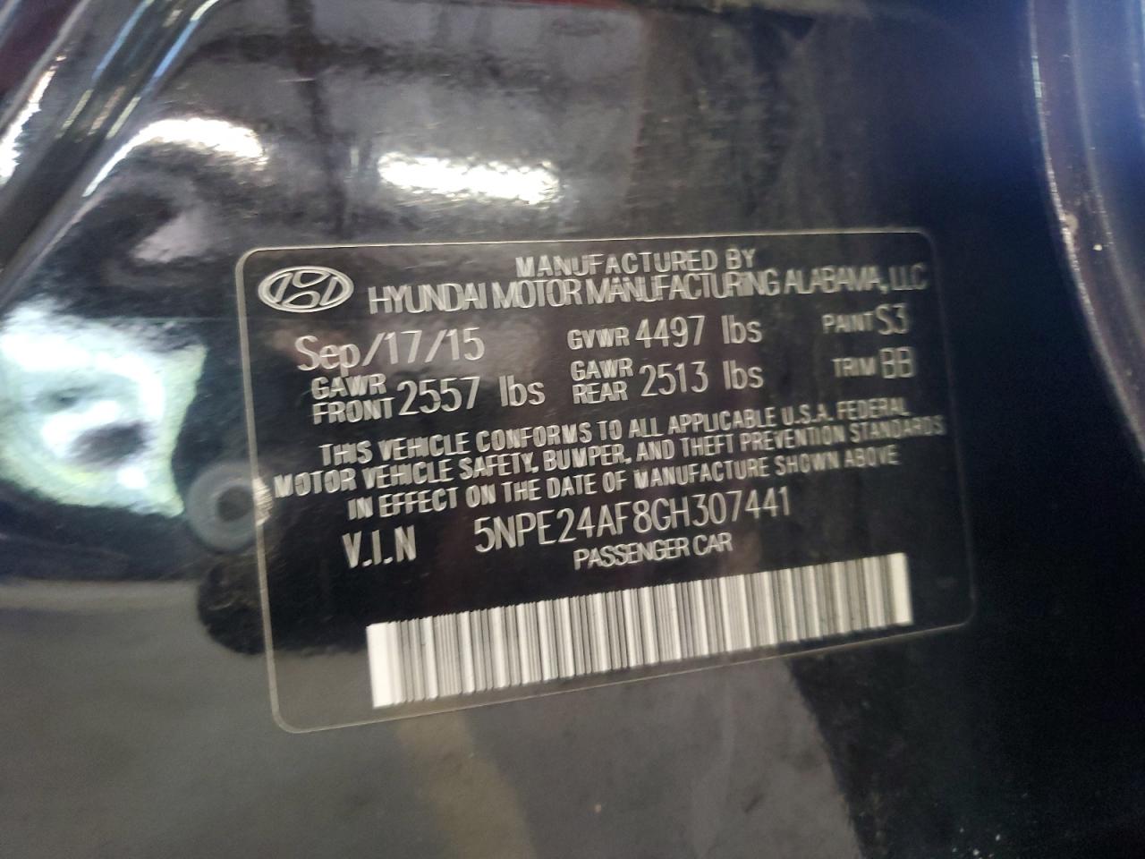 2016 Hyundai Sonata Se VIN: 5NPE24AF8GH307441 Lot: 63665855