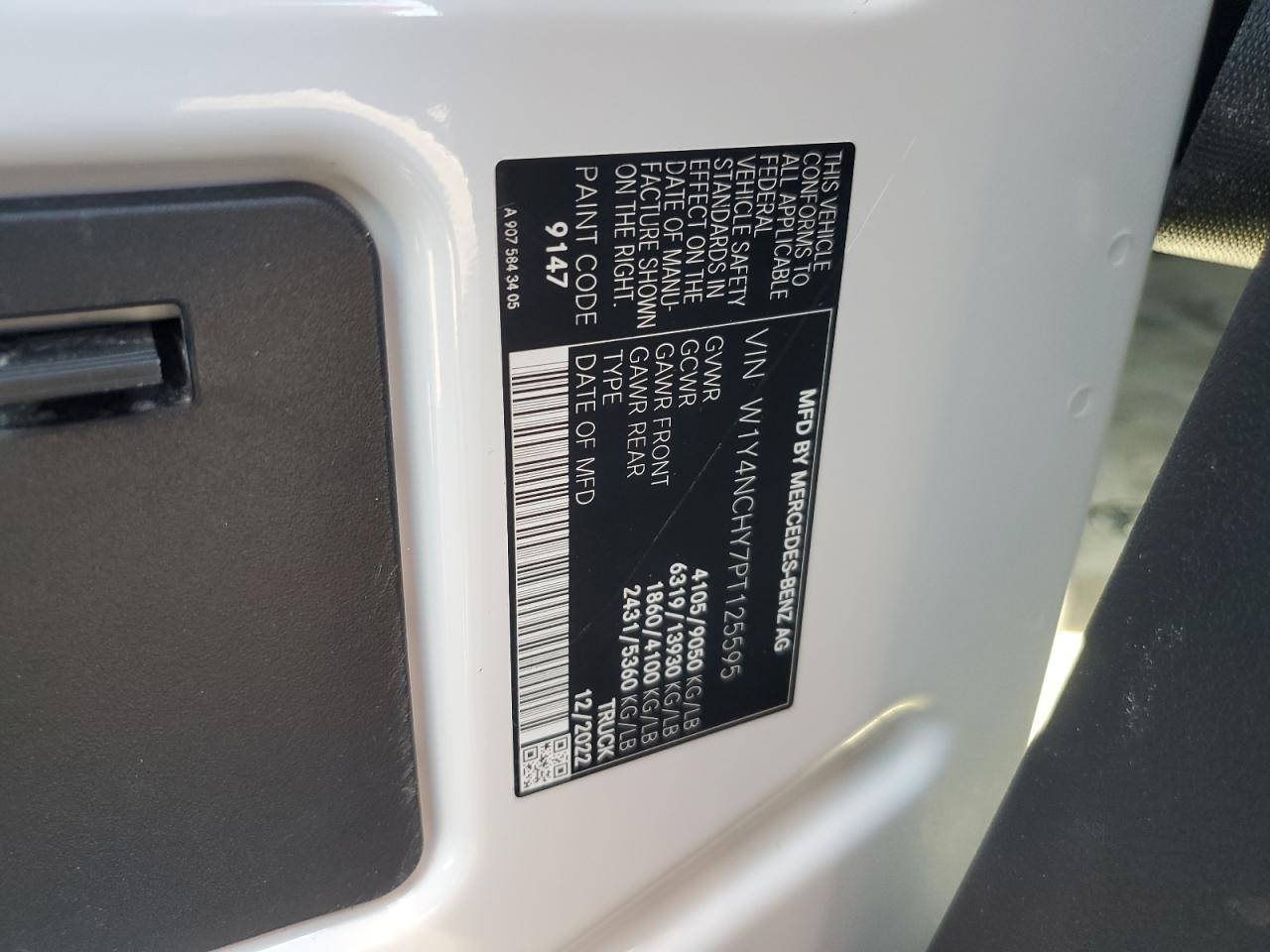 2023 Mercedes-Benz Sprinter 2500 VIN: W1Y4NCHY7PT125595 Lot: 65262465