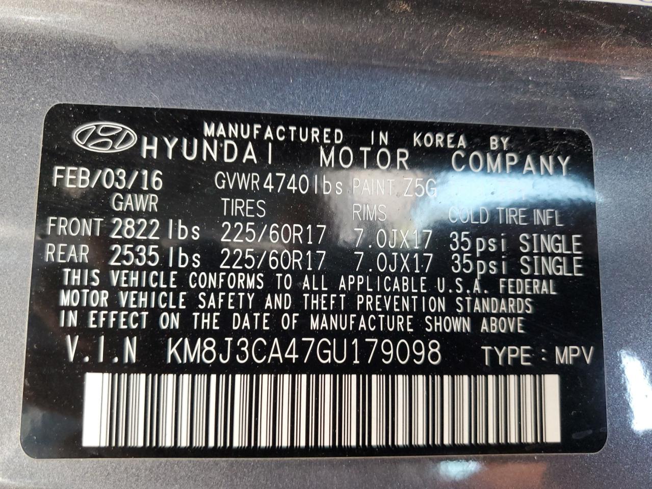 2016 Hyundai Tucson Limited VIN: KM8J3CA47GU179098 Lot: 64528045