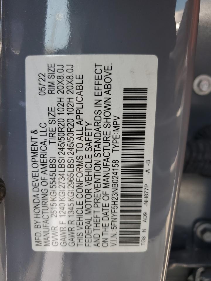 2022 Honda Pilot Se VIN: 5FNYF5H23NB024158 Lot: 63657175