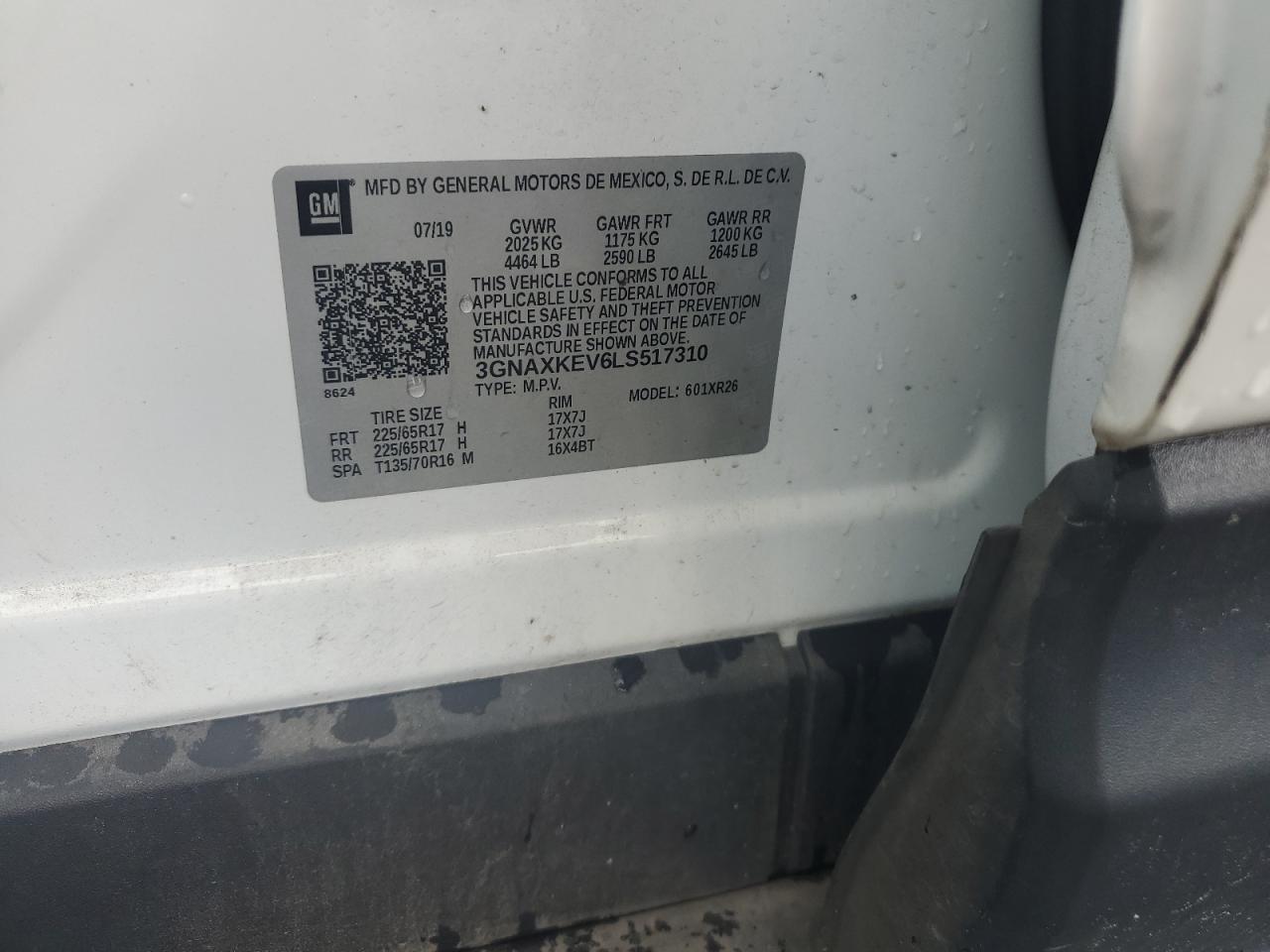 2020 Chevrolet Equinox Lt VIN: 3GNAXKEV6LS517310 Lot: 65049785
