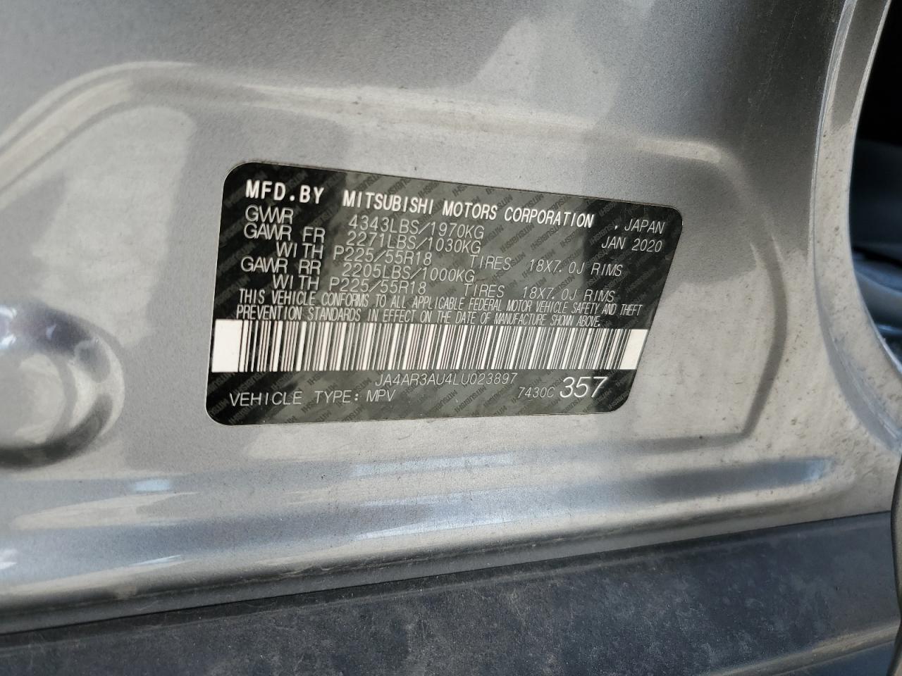 2020 Mitsubishi Outlander Sport Es VIN: JA4AR3AU4LU023897 Lot: 63154535