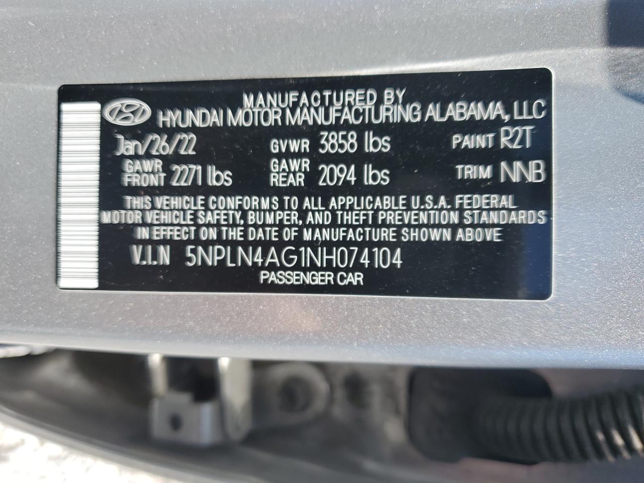 2022 Hyundai Elantra Sel VIN: 5NPLN4AG1NH074104 Lot: 63433655