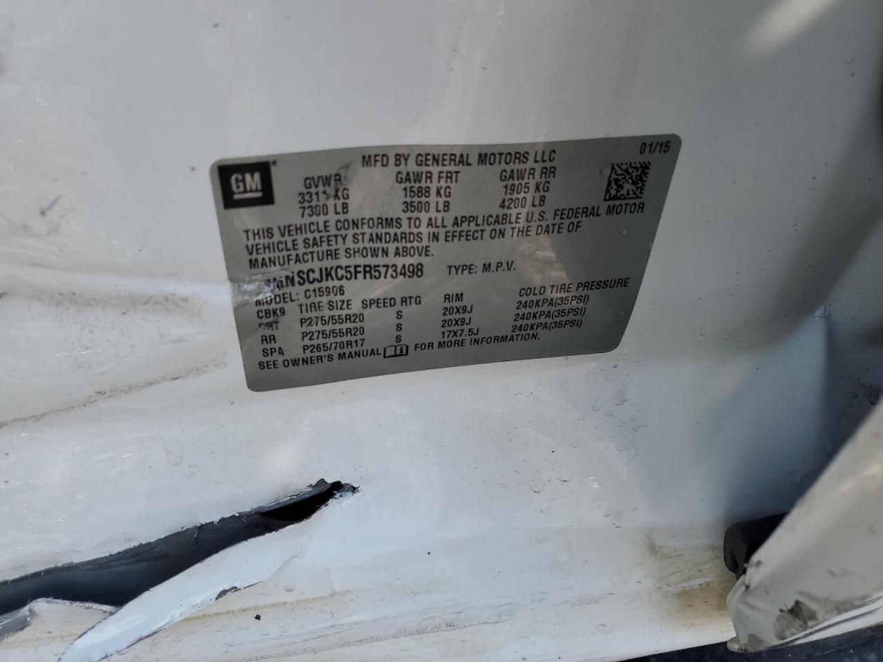 2015 Chevrolet Suburban C1500 Lt VIN: 1GNSCJKC5FR573498 Lot: 66629785