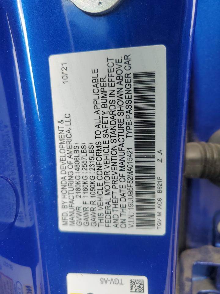 2021 Acura Tlx Tech A VIN: 19UUB5F52MA015421 Lot: 64649925