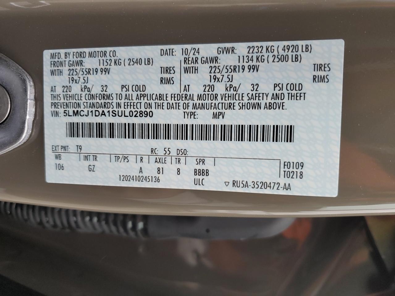 2025 Lincoln Corsair Premiere VIN: 5LMCJ1DA1SUL02890 Lot: 67114535