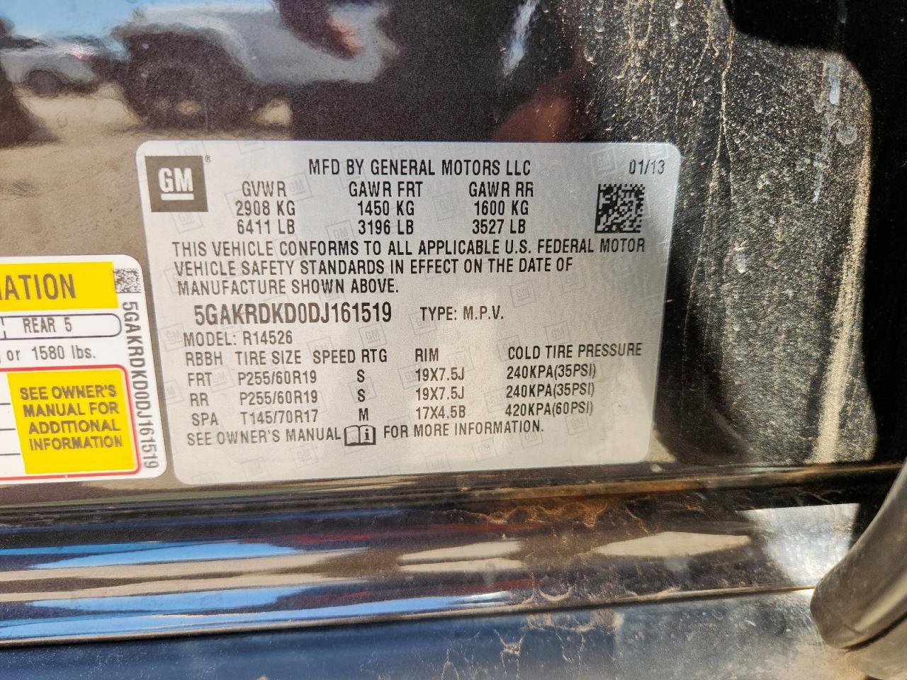 2013 Buick Enclave VIN: 5GAKRDKD0DJ161519 Lot: 63137575