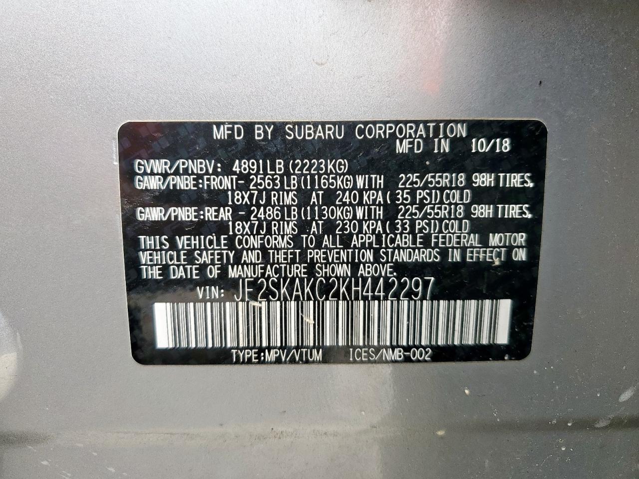 2019 Subaru Forester Sport VIN: JF2SKAKC2KH442297 Lot: 65398745