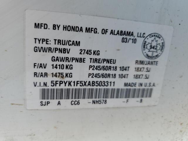 2010 HONDA RIDGELINE RTL  
