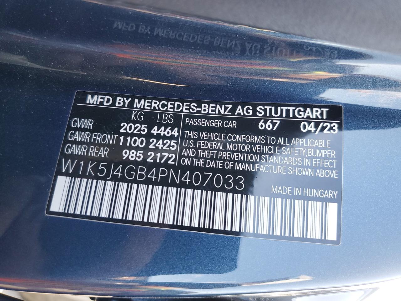 2023 Mercedes-Benz Cla 250 VIN: W1K5J4GB4PN407033 Lot: 64863665