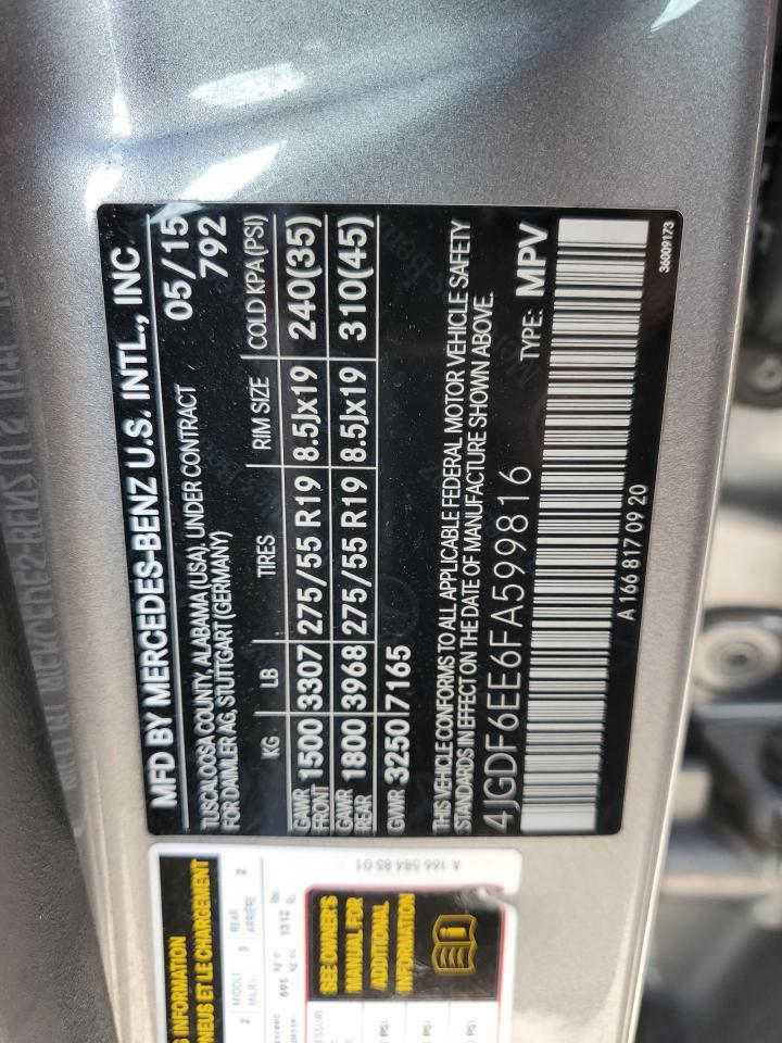 2015 Mercedes-Benz Gl 450 4Matic VIN: 4JGDF6EE6FA599816 Lot: 64174895