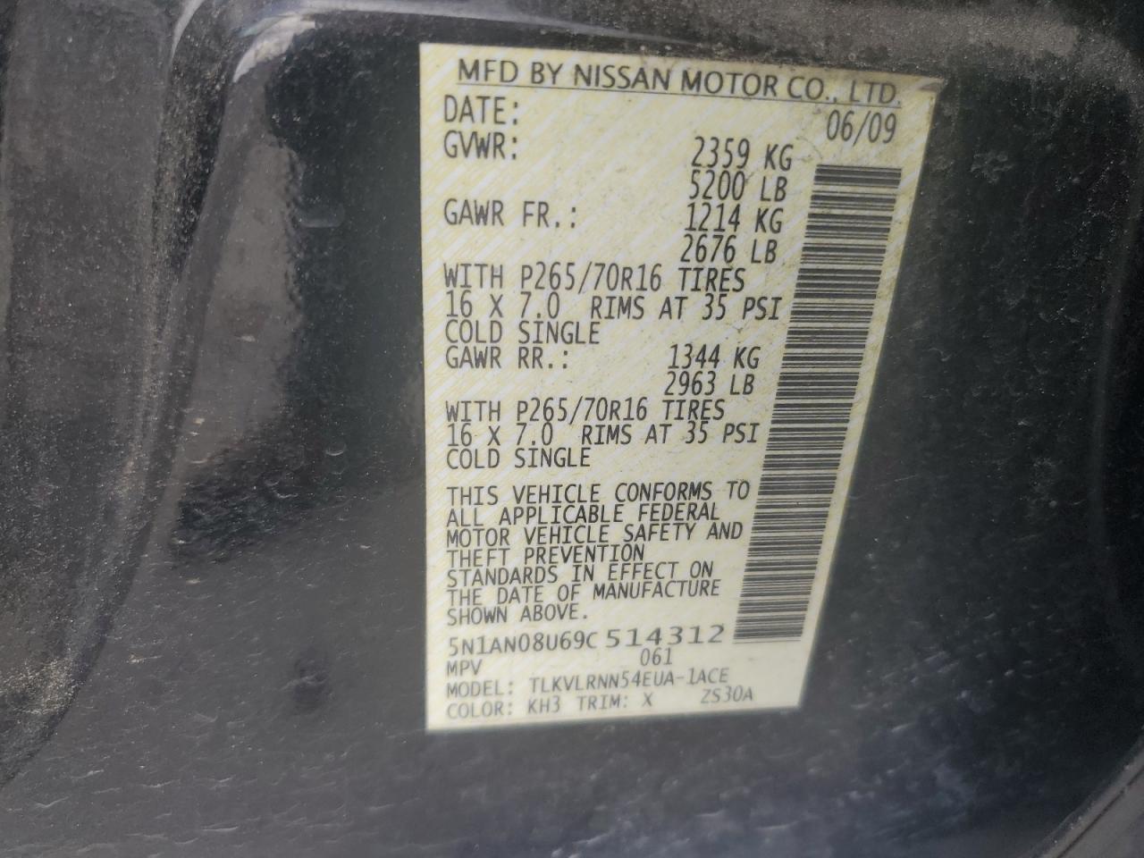 5n1an08u69c514312 5N1AN08U69C514312 2009 Nissan Xterra Off Road