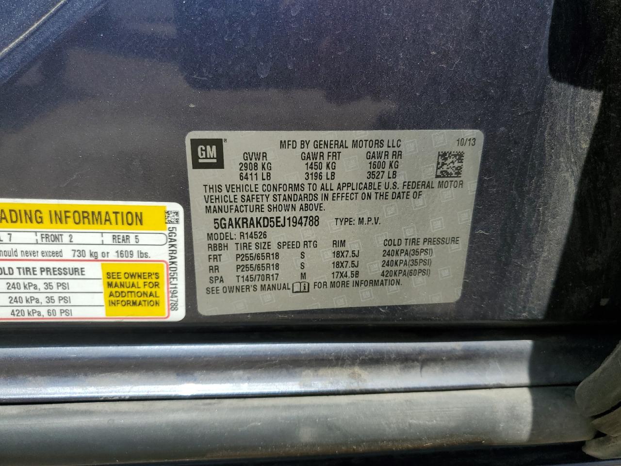 2014 Buick Enclave VIN: 5GAKRAKD5EJ194788 Lot: 63635045