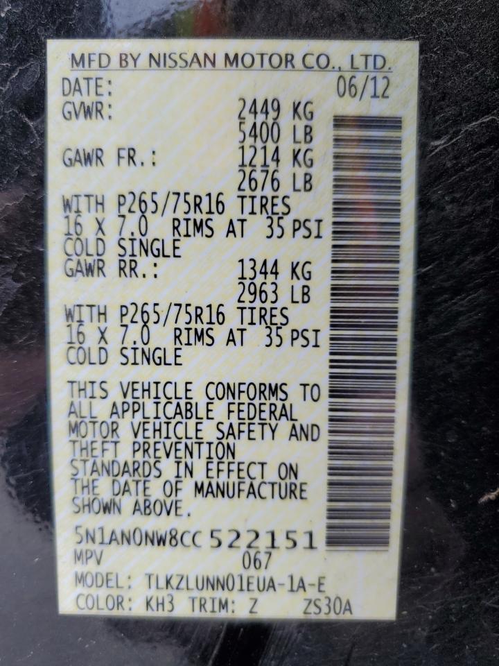 2012 Nissan Xterra Off Road VIN: 5N1AN0NW8CC522151 Lot: 64124695
