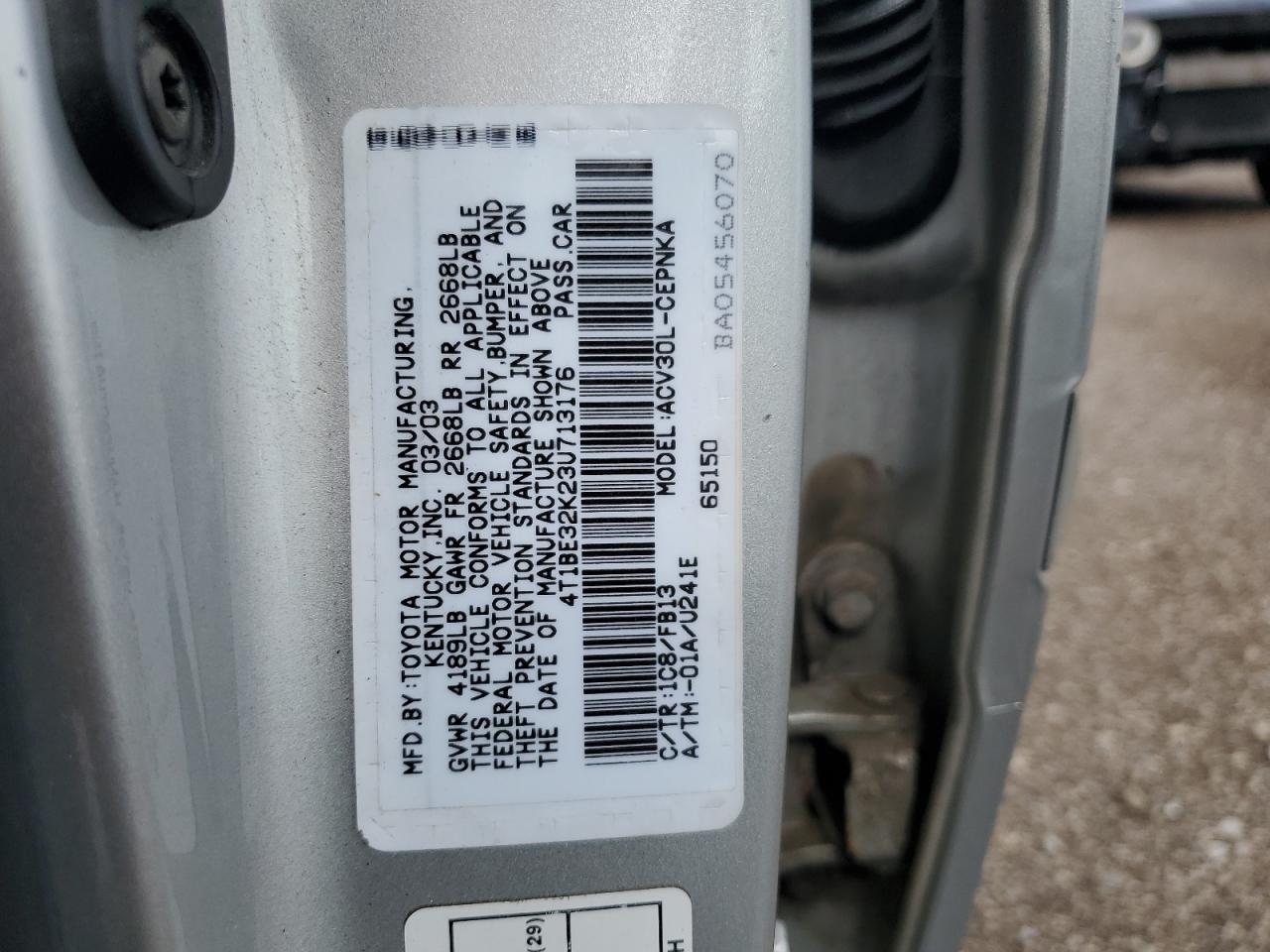 2003 Toyota Camry Le VIN: 4T1BE32K23U713176 Lot: 64332535