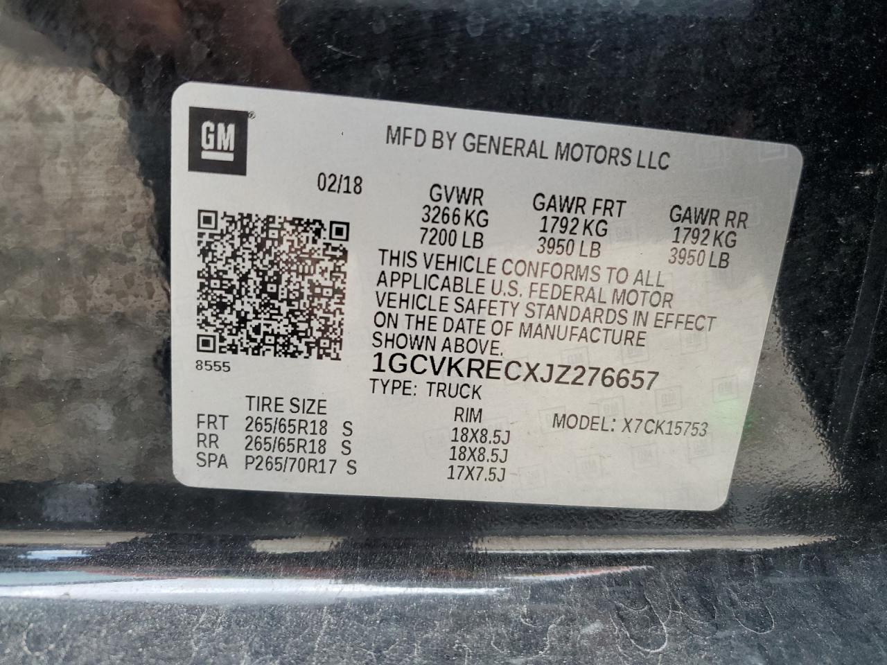 2018 Chevrolet Silverado K1500 Lt VIN: 1GCVKRECXJZ276657 Lot: 64638665