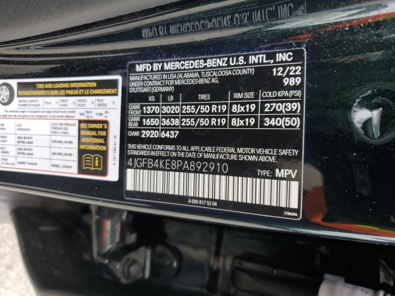 2023 Mercedes-Benz Gle 350 4Matic VIN: 4JGFB4KE8PA892910 Lot: 63703125