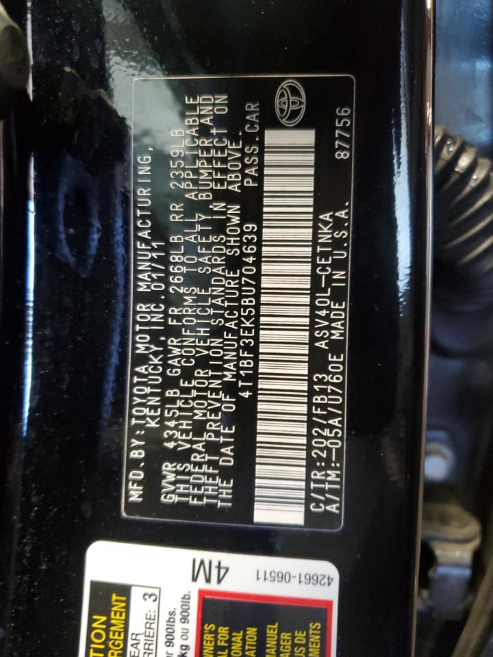 2011 Toyota Camry Base VIN: 4T1BF3EK5BU704639 Lot: 65706905