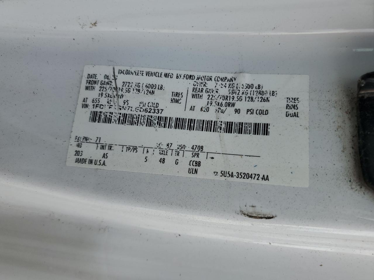 2020 Ford F450 Super Duty VIN: 1FDUF4GN7LED62337 Lot: 85192515
