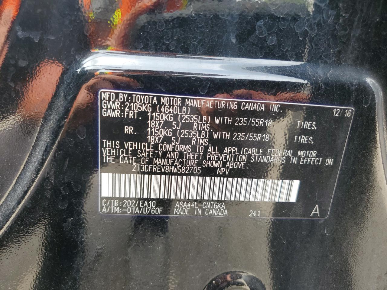 2017 Toyota Rav4 Limited VIN: 2T3DFREV8HW582705 Lot: 65423505