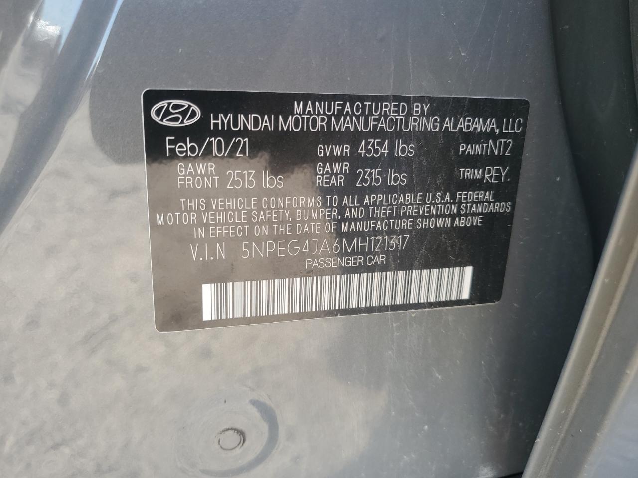 2021 Hyundai Sonata Se VIN: 5NPEG4JA6MH121317 Lot: 65576075