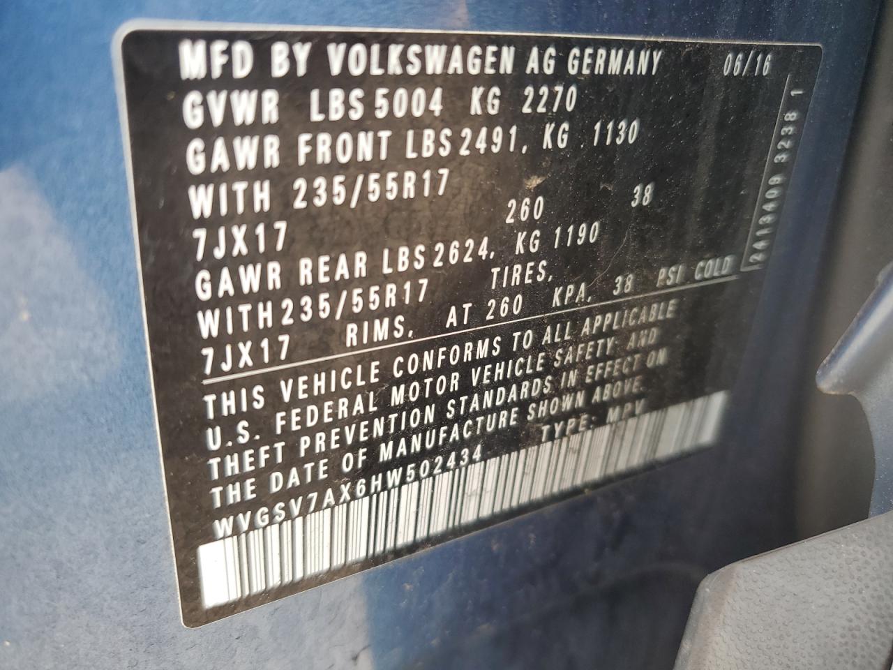 2017 Volkswagen Tiguan Wolfsburg VIN: WVGSV7AX6HW502434 Lot: 61333745