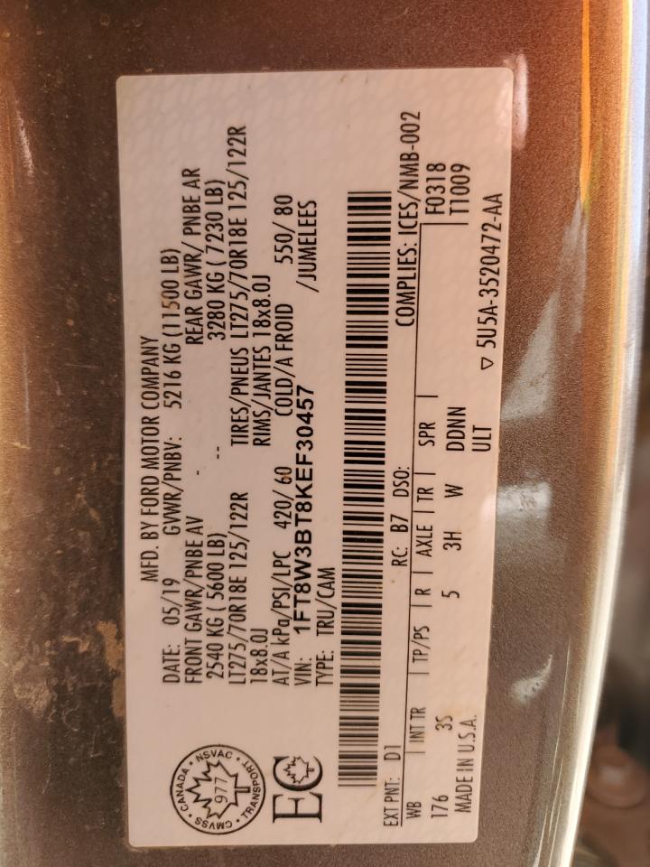 2019 Ford F350 Super Duty VIN: 1FT8W3BT8KEF30457 Lot: 63014165