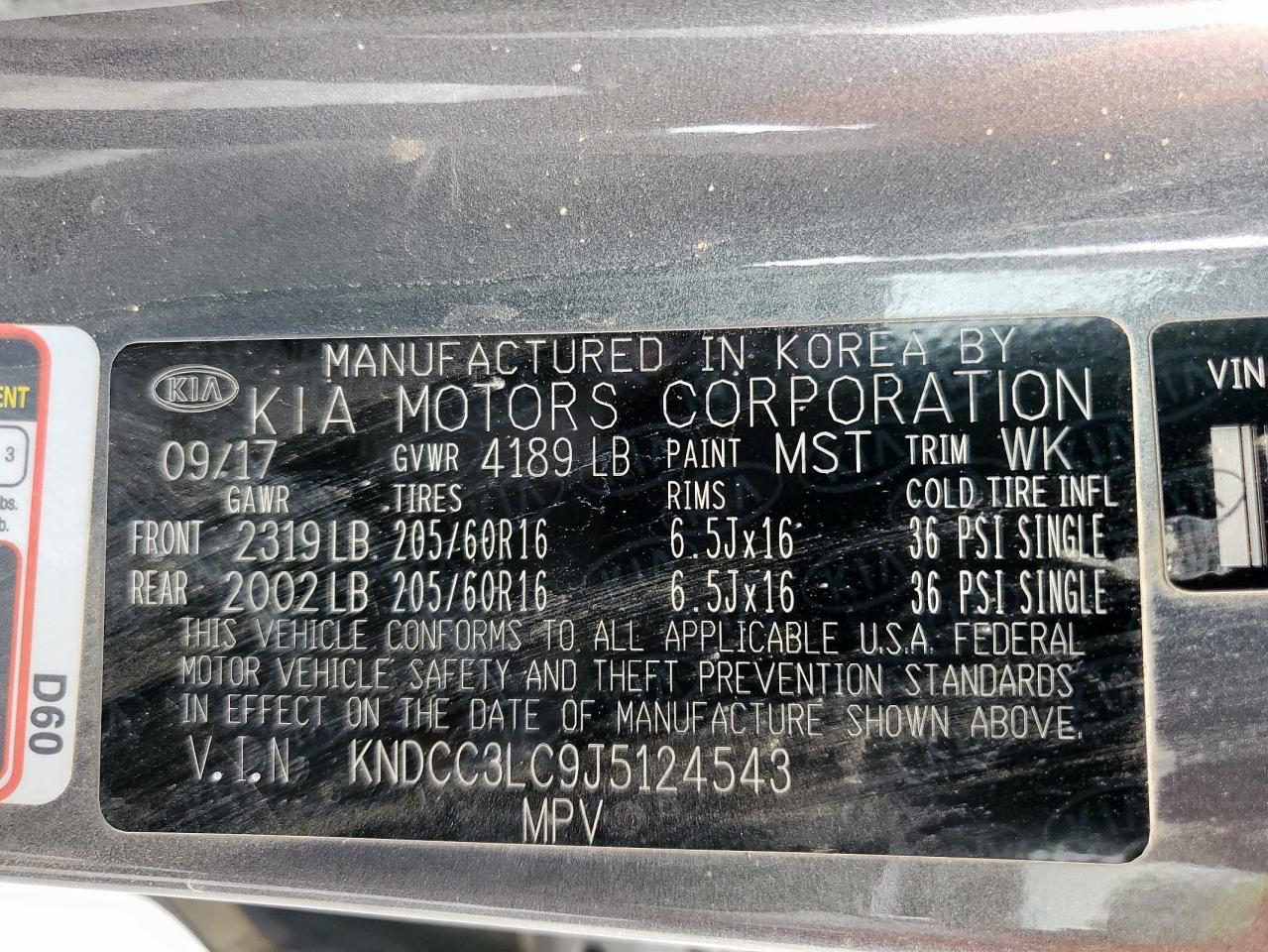 2018 Kia Niro Ex VIN: KNDCC3LC9J5124543 Lot: 61942325