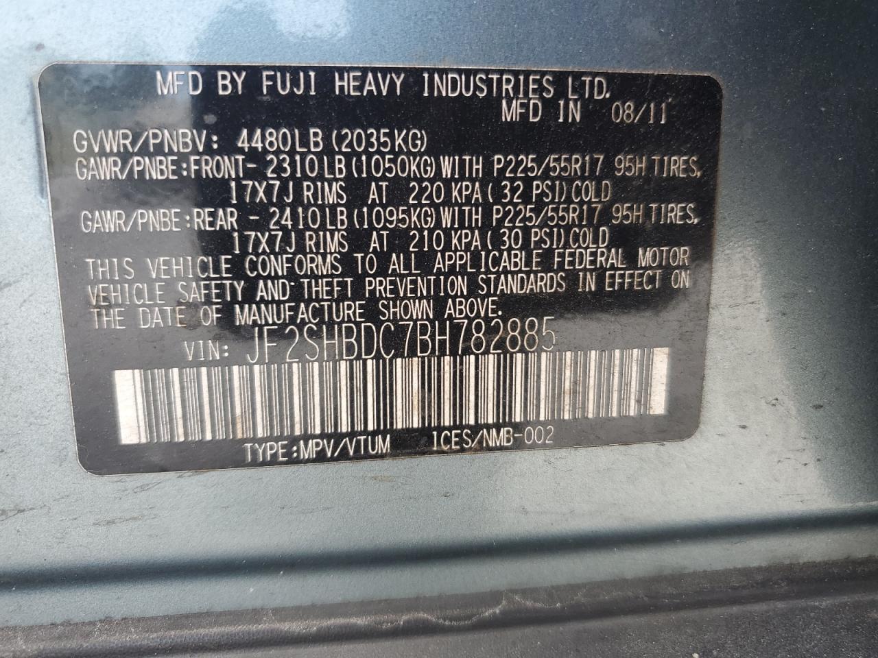 2011 Subaru Forester 2.5X Premium VIN: JF2SHBDC7BH782885 Lot: 67277835