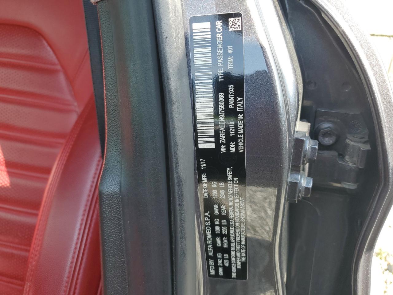 zarfaeen9j7580369 ZARFAEEN9J7580369 2018 Alfa Romeo Giulia Ti Q4