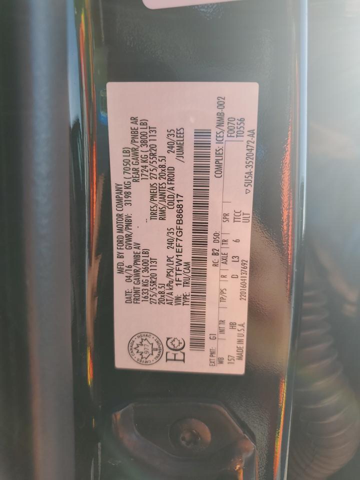 2016 Ford F150 Supercrew VIN: 1FTFW1EF7GFB86817 Lot: 64188115