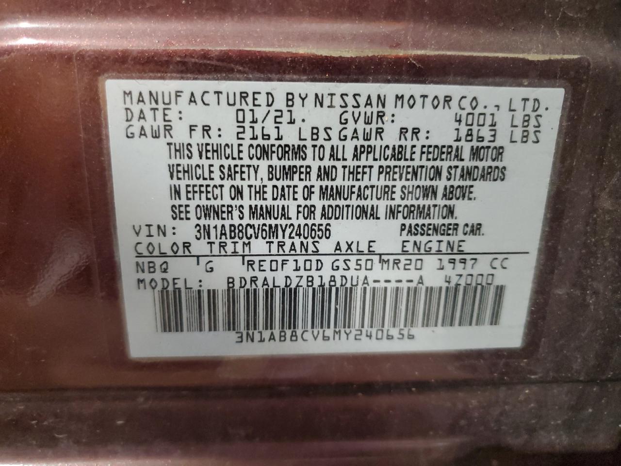 3n1ab8cv6my240656 3N1AB8CV6MY240656 2021 Nissan Sentra Sv