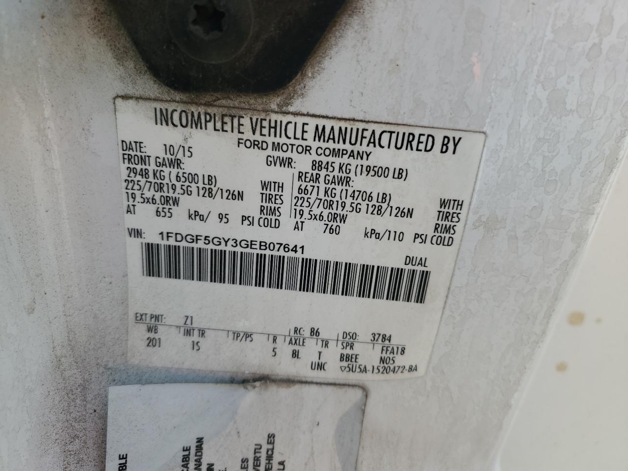 2016 Ford F550 Super Duty VIN: 1FDGF5GY3GEB07641 Lot: 62969025