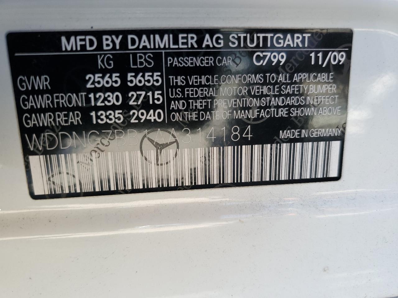 2010 Mercedes-Benz S 550 VIN: WDDNG7BB1AA314184 Lot: 63788895