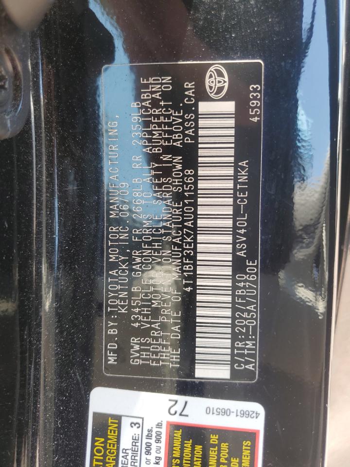 2010 Toyota Camry Base VIN: 4T1BF3EK7AU011568 Lot: 64130625