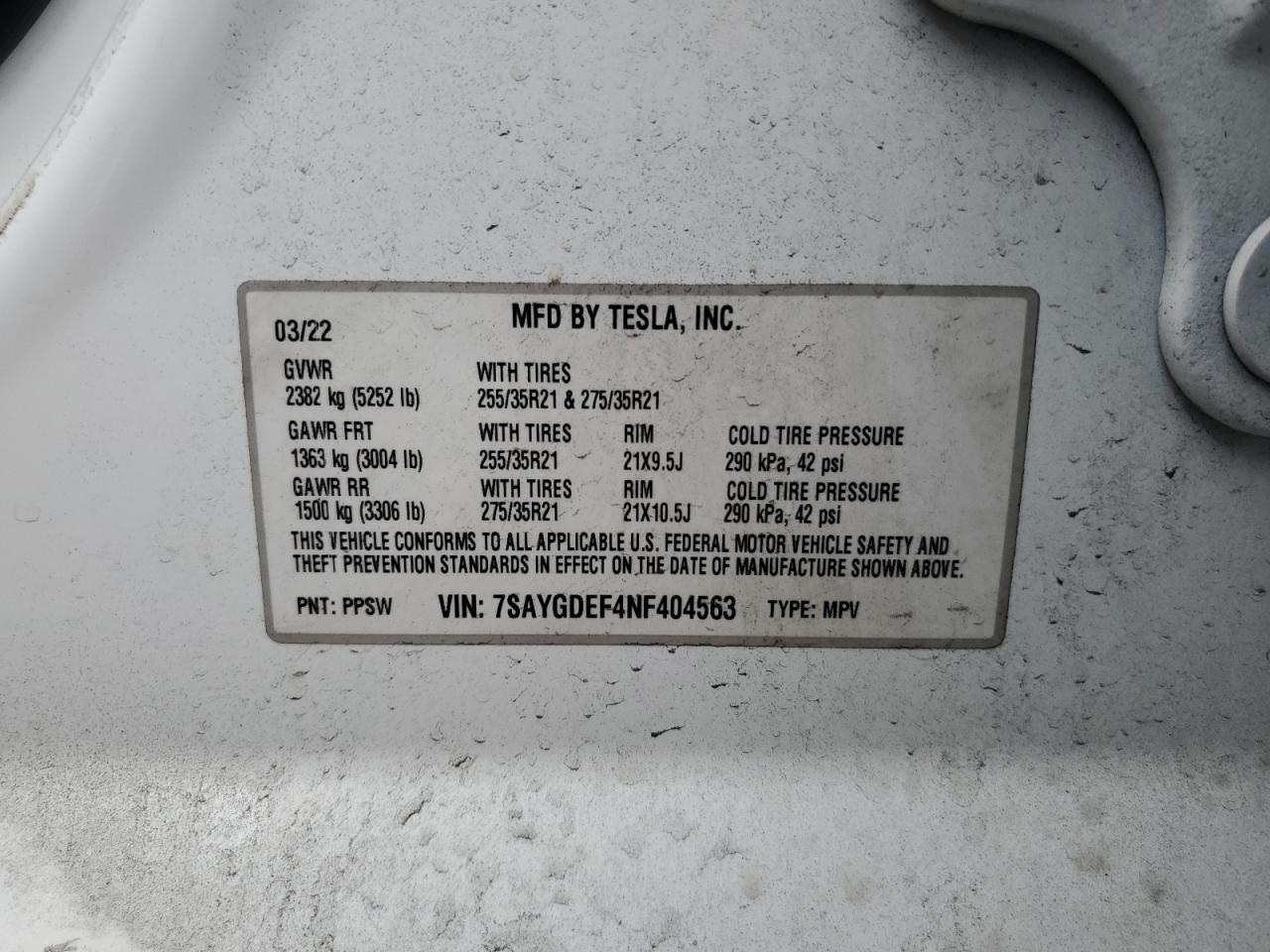 2022 Tesla Model Y VIN: 7SAYGDEF4NF404563 Lot: 65183905