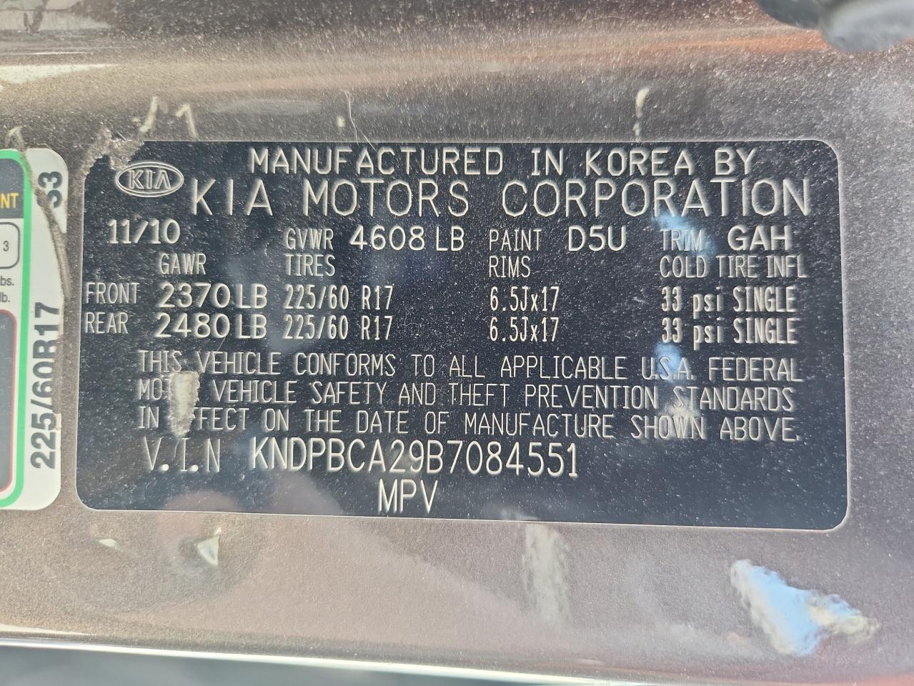 2011 Kia Sportage Lx VIN: KNDPBCA29B7084551 Lot: 63664505