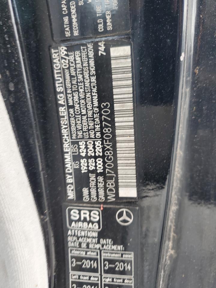 1999 Mercedes-Benz Clk 430 VIN: WDBLJ70G8XF087703 Lot: 63799705
