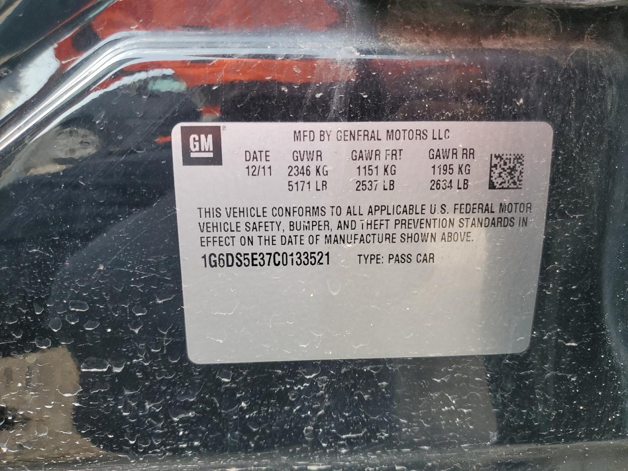 2012 Cadillac Cts Premium Collection VIN: 1G6DS5E37C0133521 Lot: 66398625