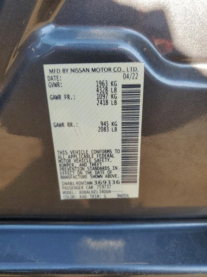 2022 Nissan Altima Sv VIN: 1N4BL4DV5NN369336 Lot: 63635425