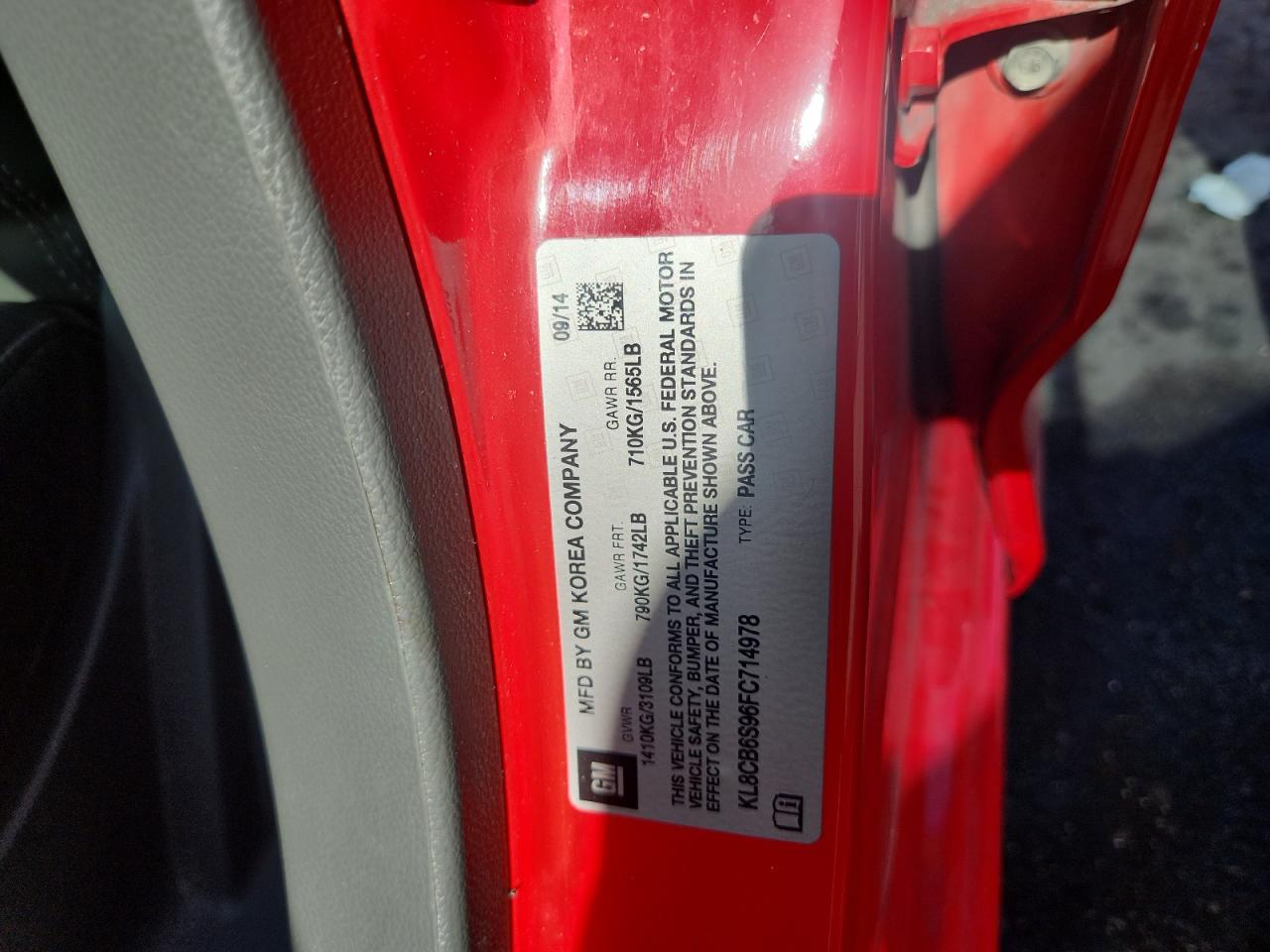 2015 Chevrolet Spark Ls VIN: KL8CB6S96FC714978 Lot: 65608345