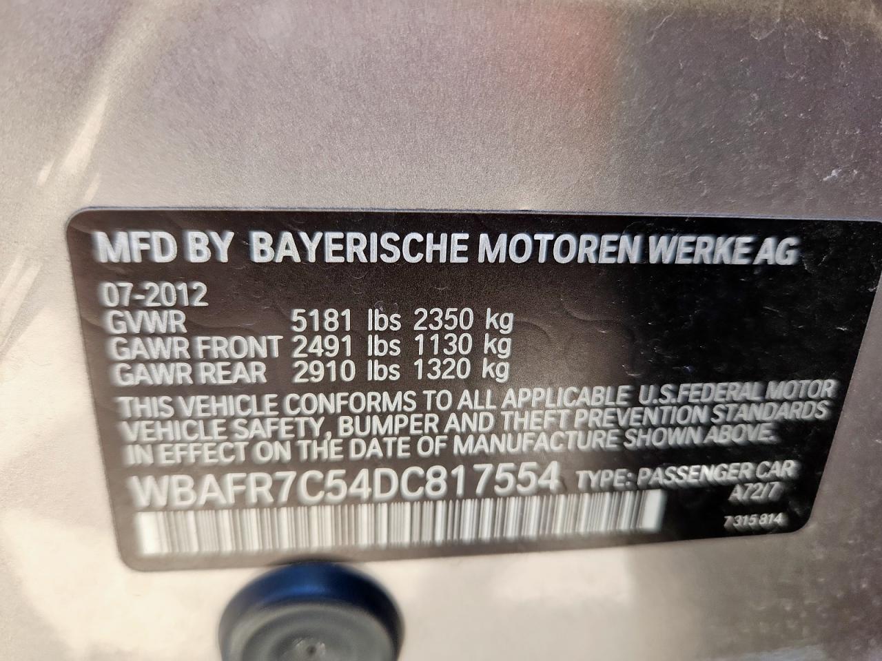 2013 BMW 535 I VIN: WBAFR7C54DC817554 Lot: 64797385