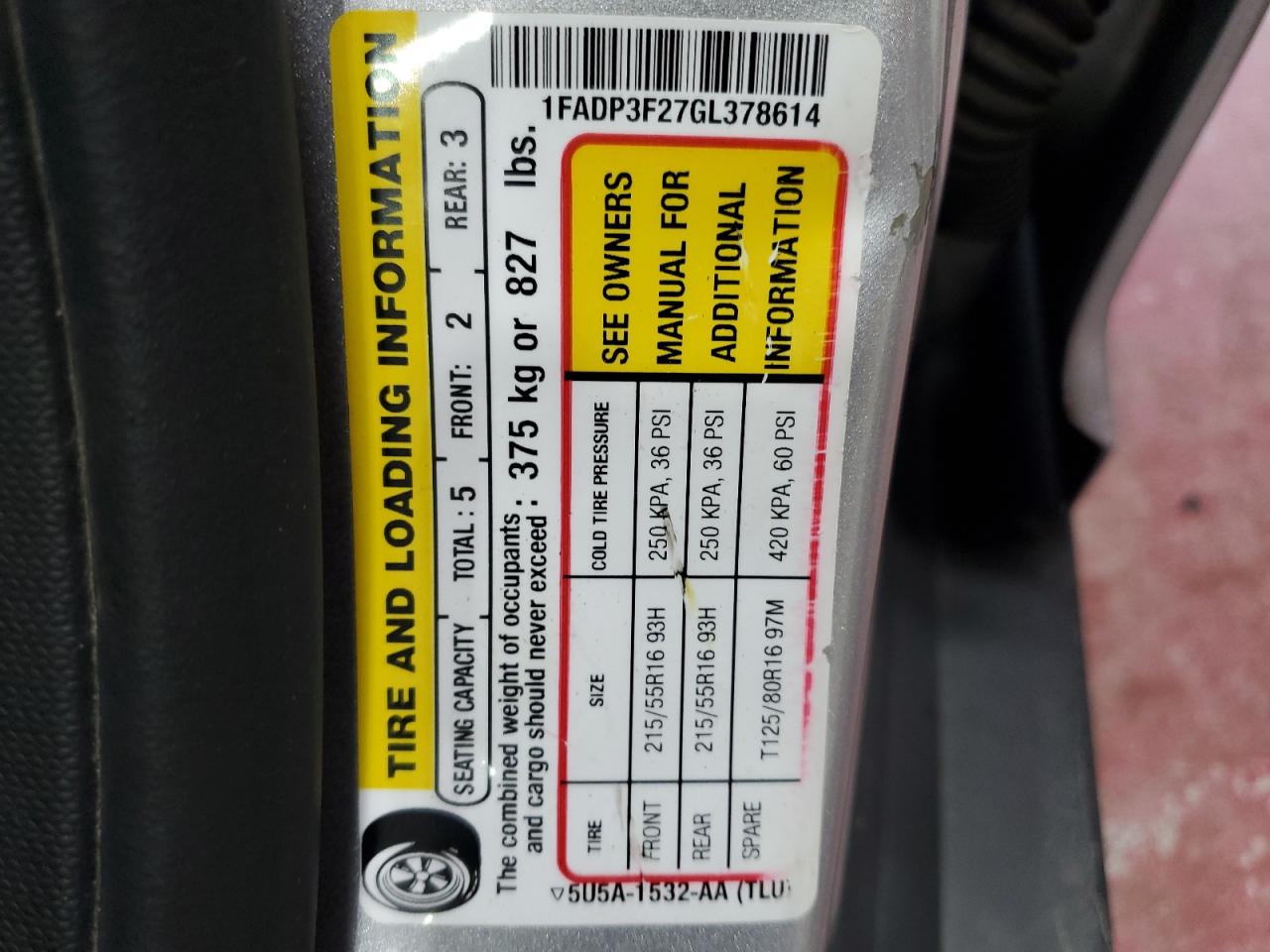 2016 Ford Focus Se VIN: 1FADP3F27GL378614 Lot: 64356365
