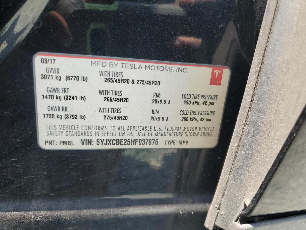 5YJXCBE25HF037876 2017 Tesla Model X