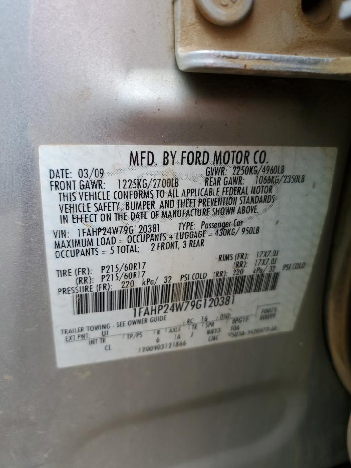 2009 Ford Taurus Sel VIN: 1FAHP24W79G120381 Lot: 65686155