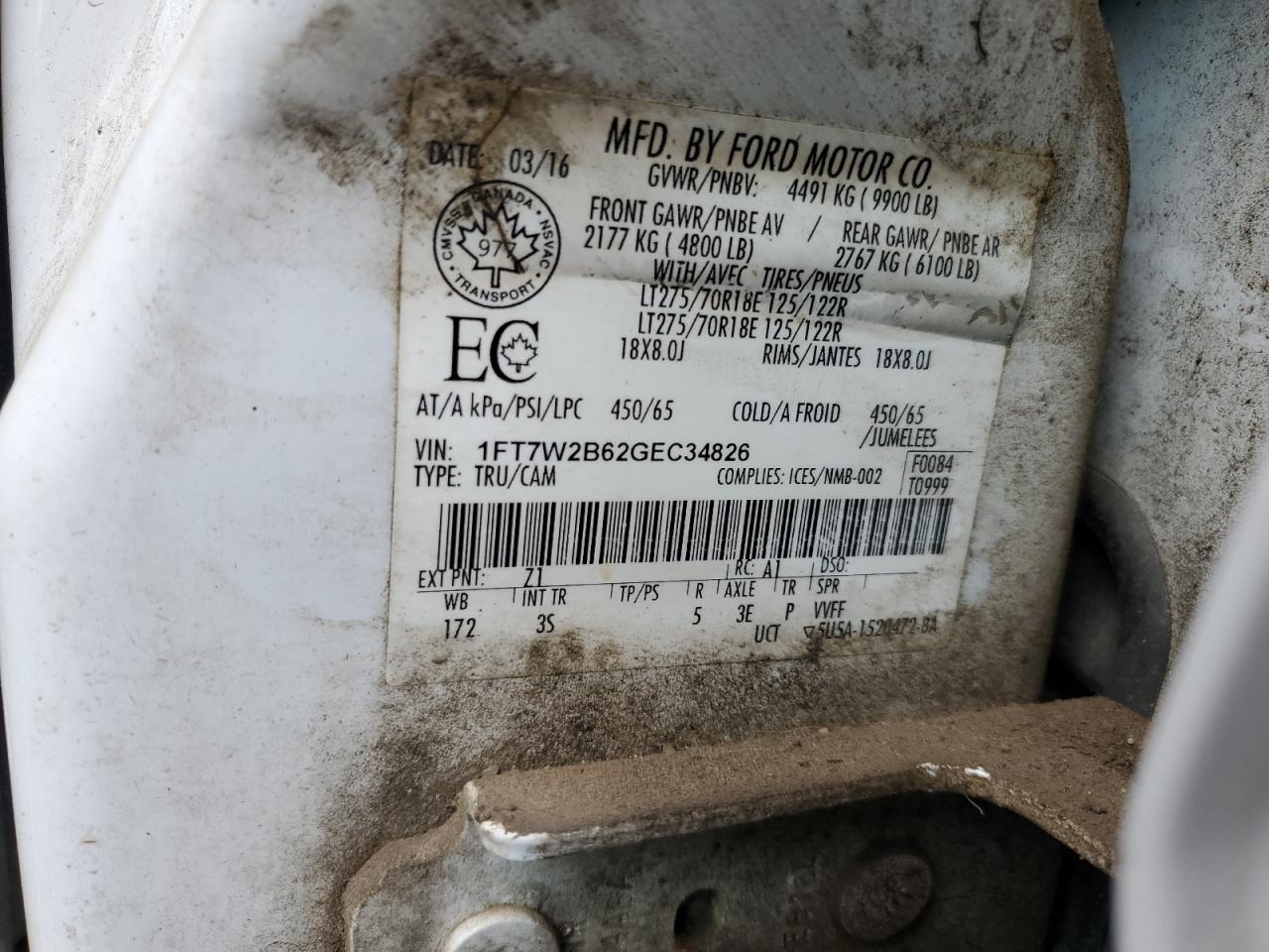 2016 Ford F250 Super Duty VIN: 1FT7W2B62GEC34826 Lot: 64574925