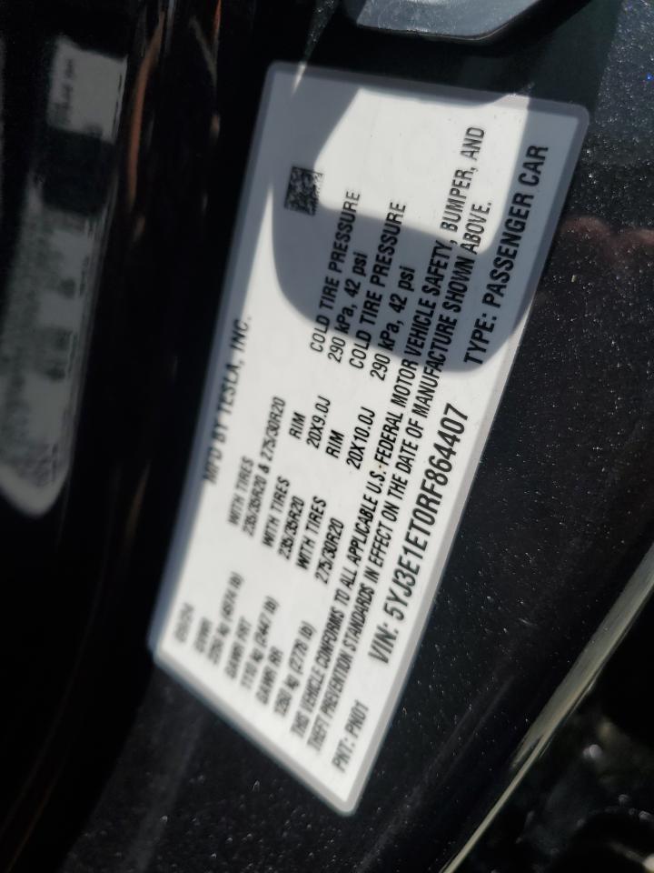 2024 Tesla Model 3 VIN: 5YJ3E1ET0RF864407 Lot: 64737085